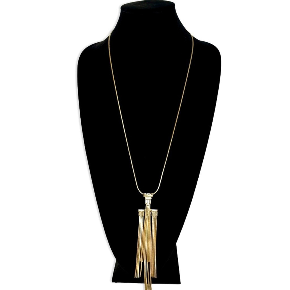 Banana Republic Long Gold Snake Chain Tassel Necklace NWT